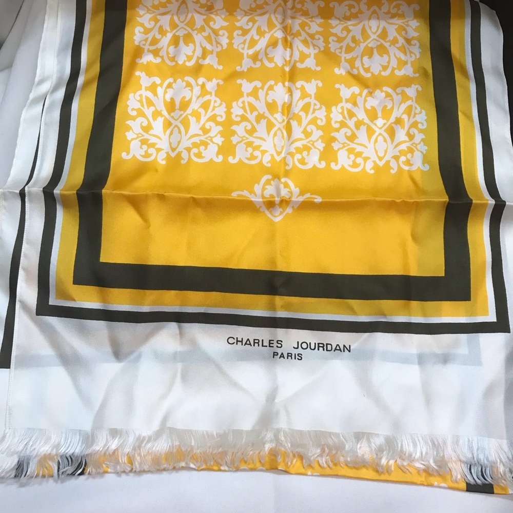 Charles Jourdan Paris Yellow with black & White Large Silk Scarf Designer